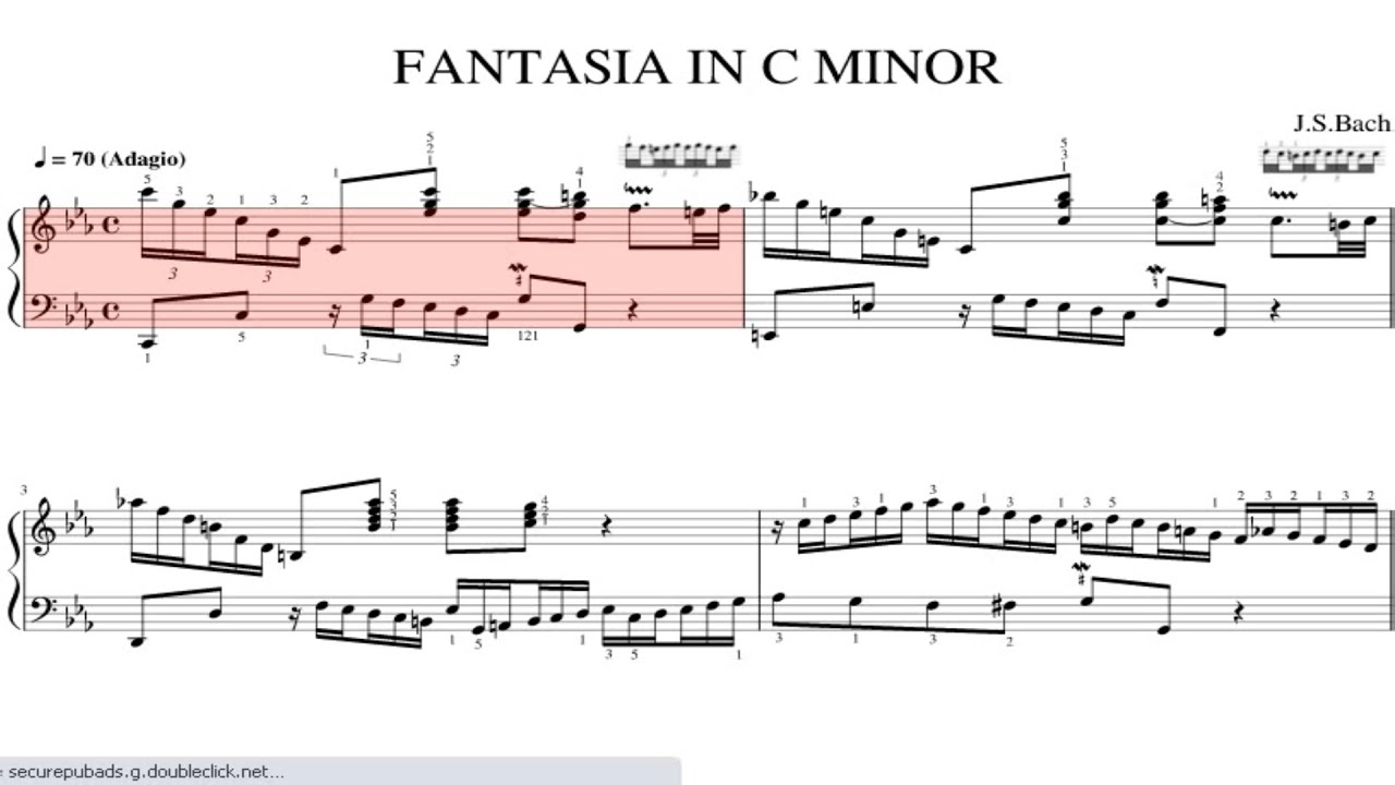 Fantasia in C Minor, BWV 906 by Johann Sebastian Bach  Piano Sheet Music