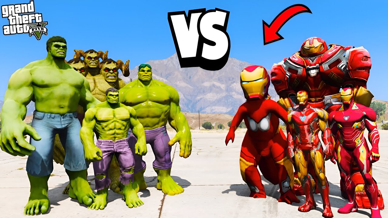 Team Hulk Vs Team Ironman Epic Battle In GTA 5!