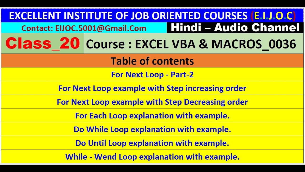 Class_20_EXCEL VBA & MACROS_0036_25.0629_For-Next P2, For-Each, Do While, Do Until, While-Wend Loops