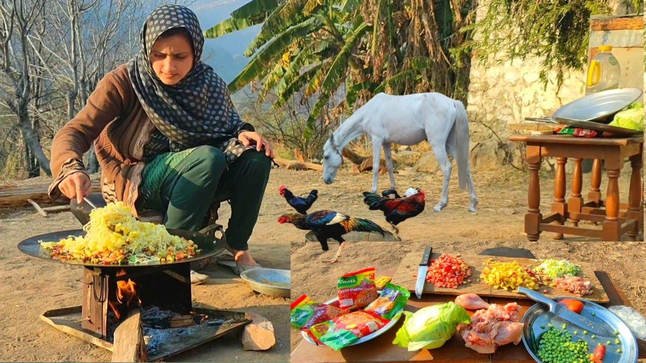 Beautiful Mountains Village Lifestyle Outdoor Cooking with Natural Environment | ASMR Cooking