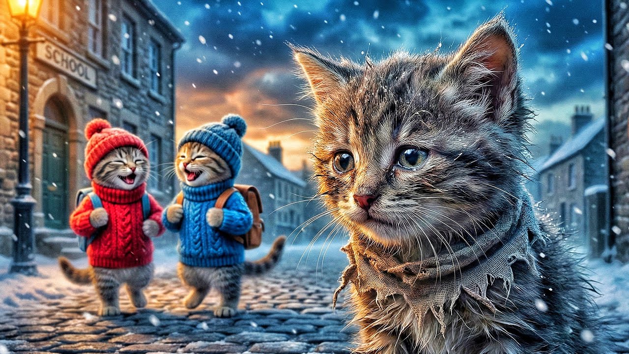 A Poor Kitten Watched Other Kids Go to School… What Happened Next Will Melt Your Heart 😭❄️