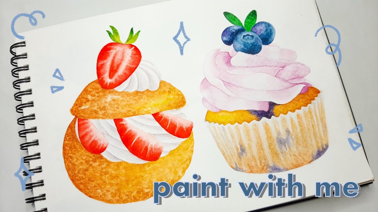 Paint with me : desserts watercolor painting, food illustration, art vlog