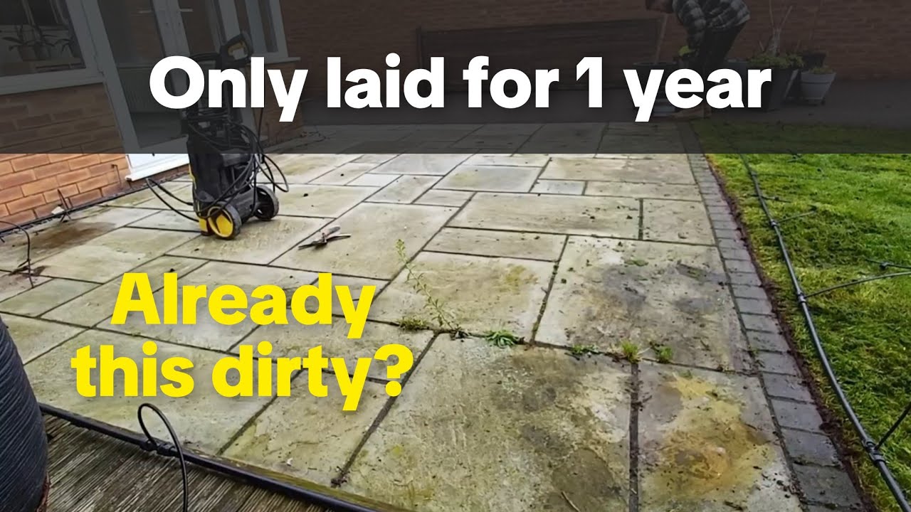 This patio had only been laid for 1 year ! | jetwashing patio transformation 