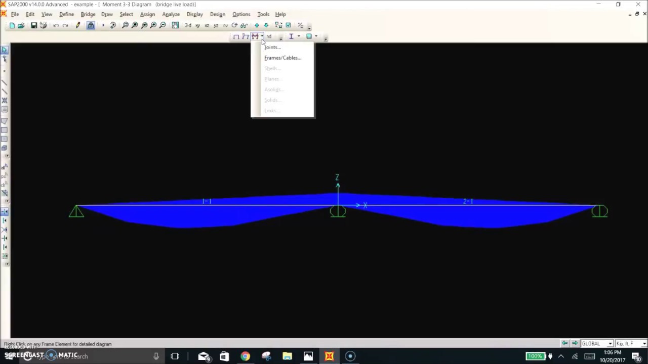 Moving load Influence line and Moment envelope in SAP 2000