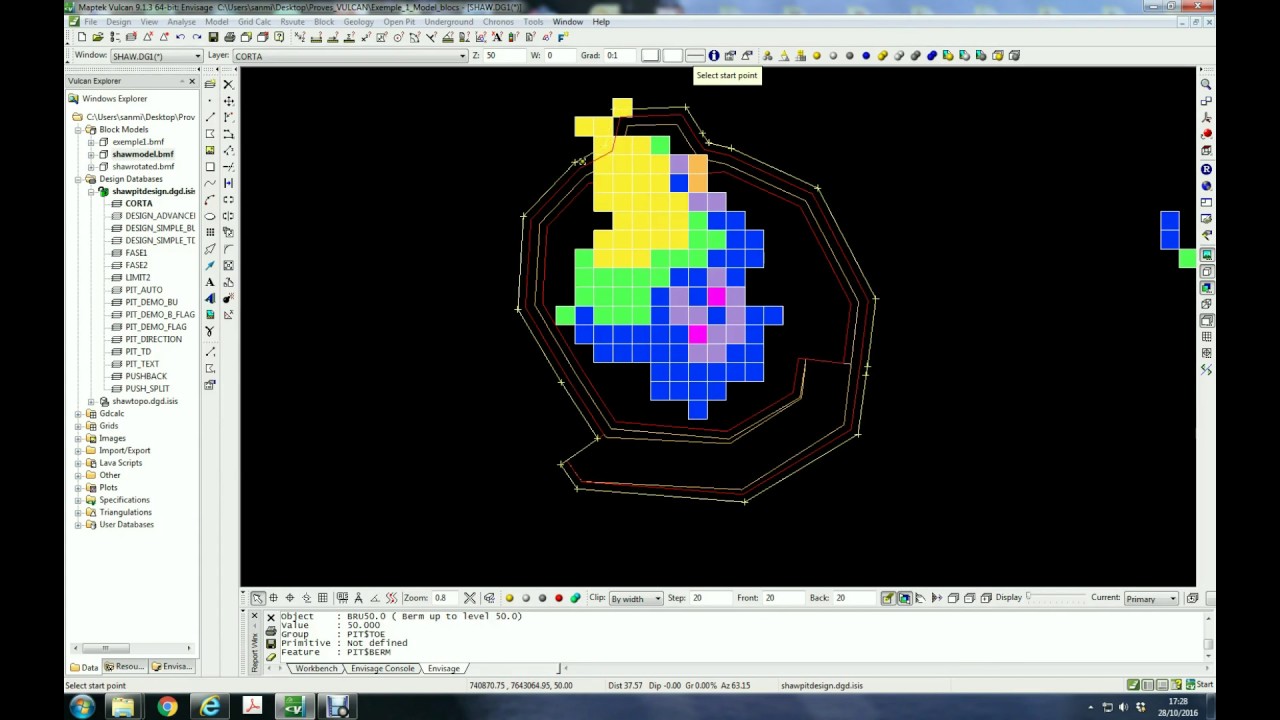 Diseño de un open pit en una fase. Yacimiento masivo. Vulcan