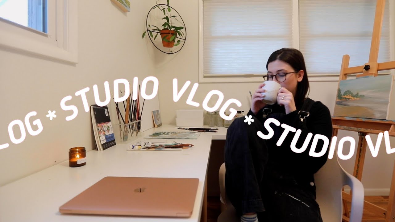 studio vlog ✽ a relaxing afternoon painting • landscape painting using Holbein acrylic gouache