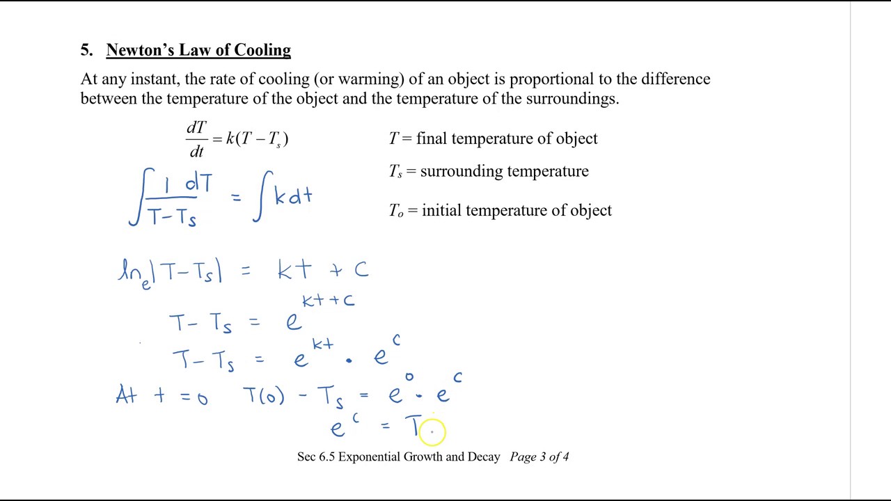 Calculus - Sec 6.5 Newton's Law of Cooling
