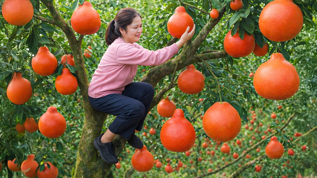 Harvesting Rare Red Pomelos, Type Pomelo Reserved Only for Emperor | Rural Harvest