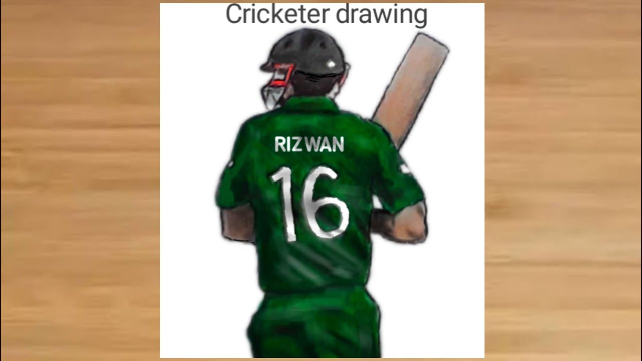 How to draw Cricketer Mohammad Rizwan from Pakistan back || How to draw Cricketer || Cricket drawing