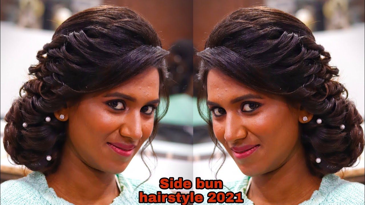side bun hairstyle 2021/ wedding bun hairstyle for medium hair / reception bun hairstyle