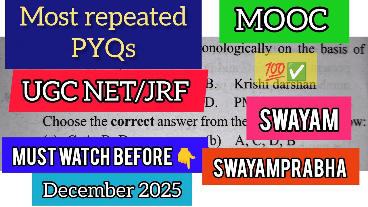 UGC NET Paper 1 | MOOCs, SWAYAM & SWAYAM PRABHA MCQs with Answers | Most Repeated Questions 2024–25