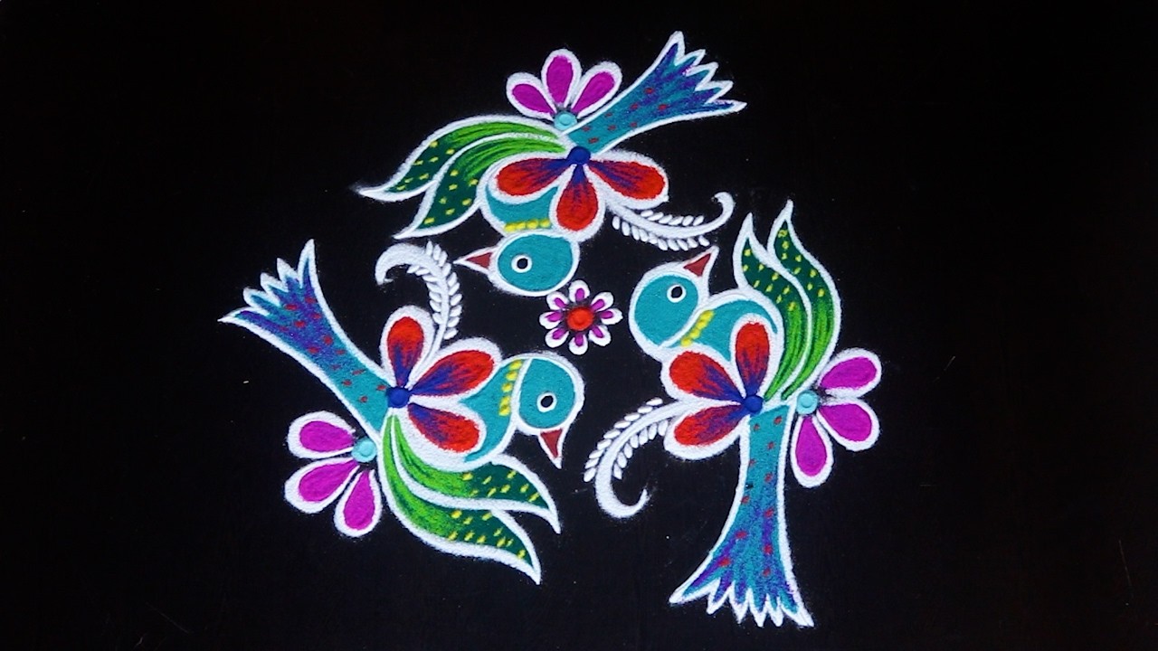 Easy bird Rangoli kolam By AnithaRangoli|🌼rangoli || 🌺Kolam ||🌻Muggulu