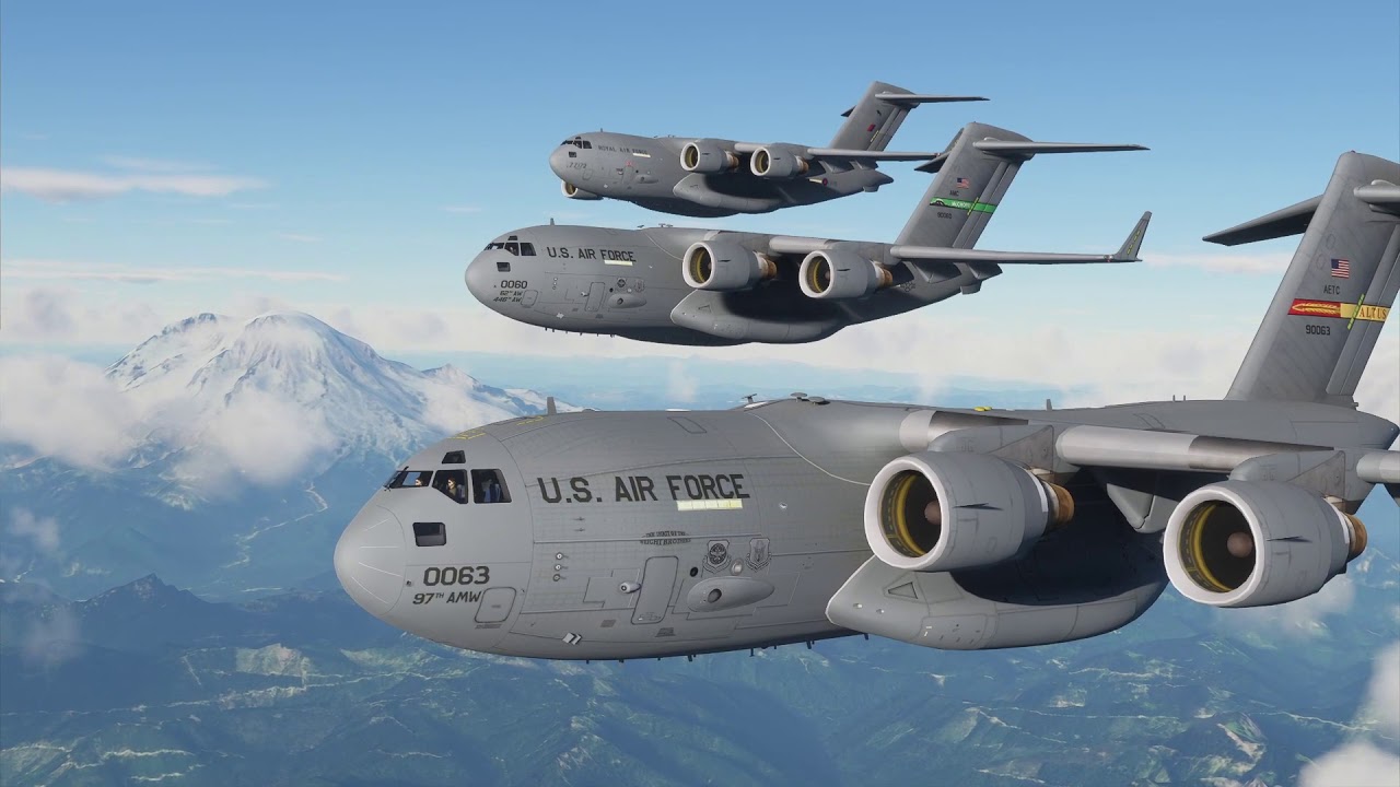 MSFS Formation - Six C-17s Near Mt. Rainier (Ultra Settings Gameplay)