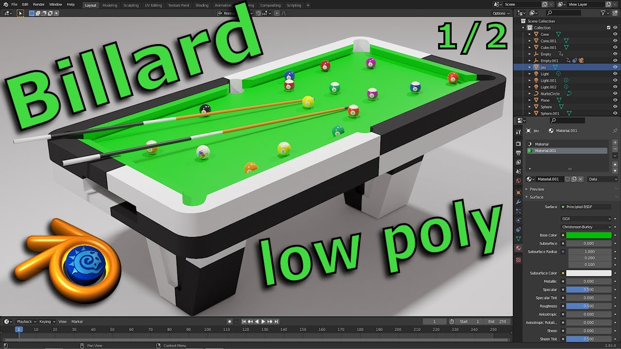 #14 Blender jeu de billard américain en 3d low poly partie 1 / 2. Tuto en français.