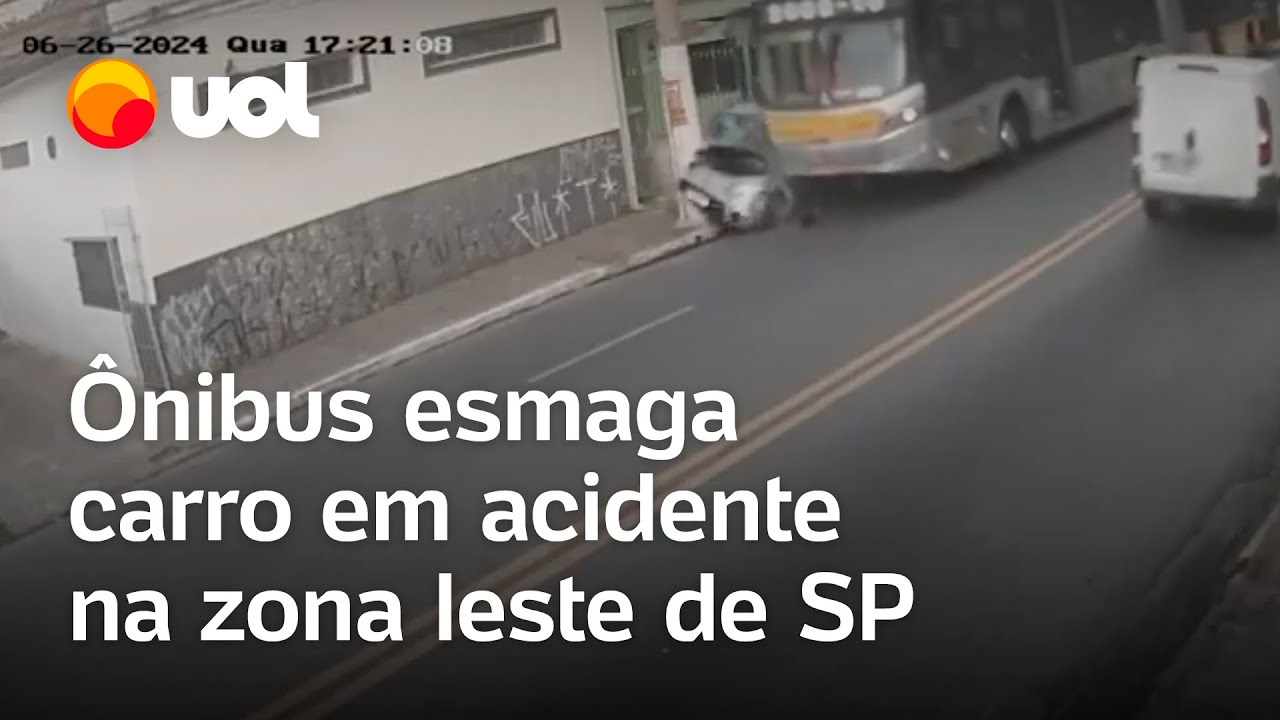 Ônibus esmaga carro após motorista ter 'mal súbito' na zona leste de São Paulo; veja vídeo