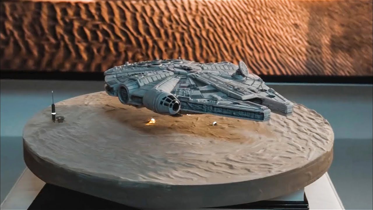 Real Levitating Millennium Falcon over Sand Dunes (Scale Model Diorama)