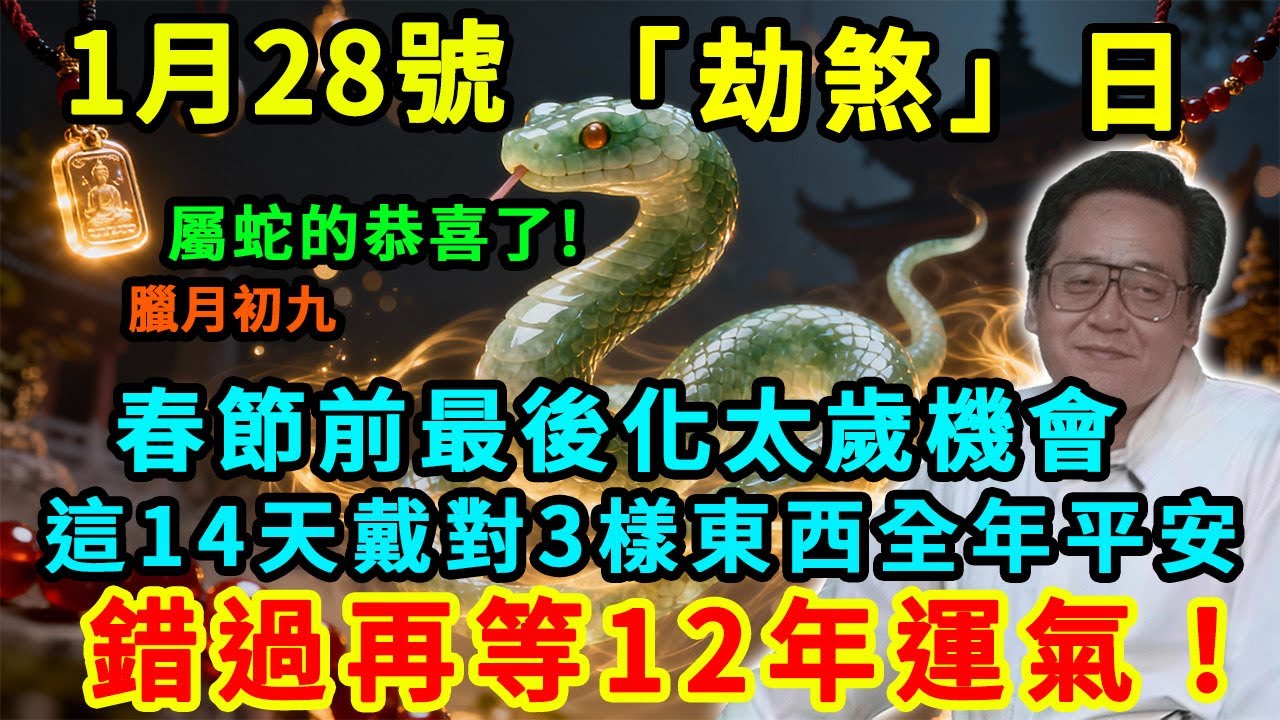 屬蛇的人恭喜了！明天1月28日到2月17日春節前是你們本命年最後的化太歲機會，這14天戴對3樣東西全年平安，錯過再等12年運氣！#倪海廈 #黃帝內經 #易經 #中醫養生 #節氣 #生肖運勢 #開運招財