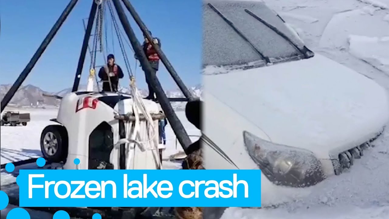 Car Falls into Frozen Lake in China