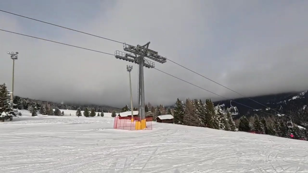 Skiing down from top of gondola to the bottom in Santa Caterina near Bormio.