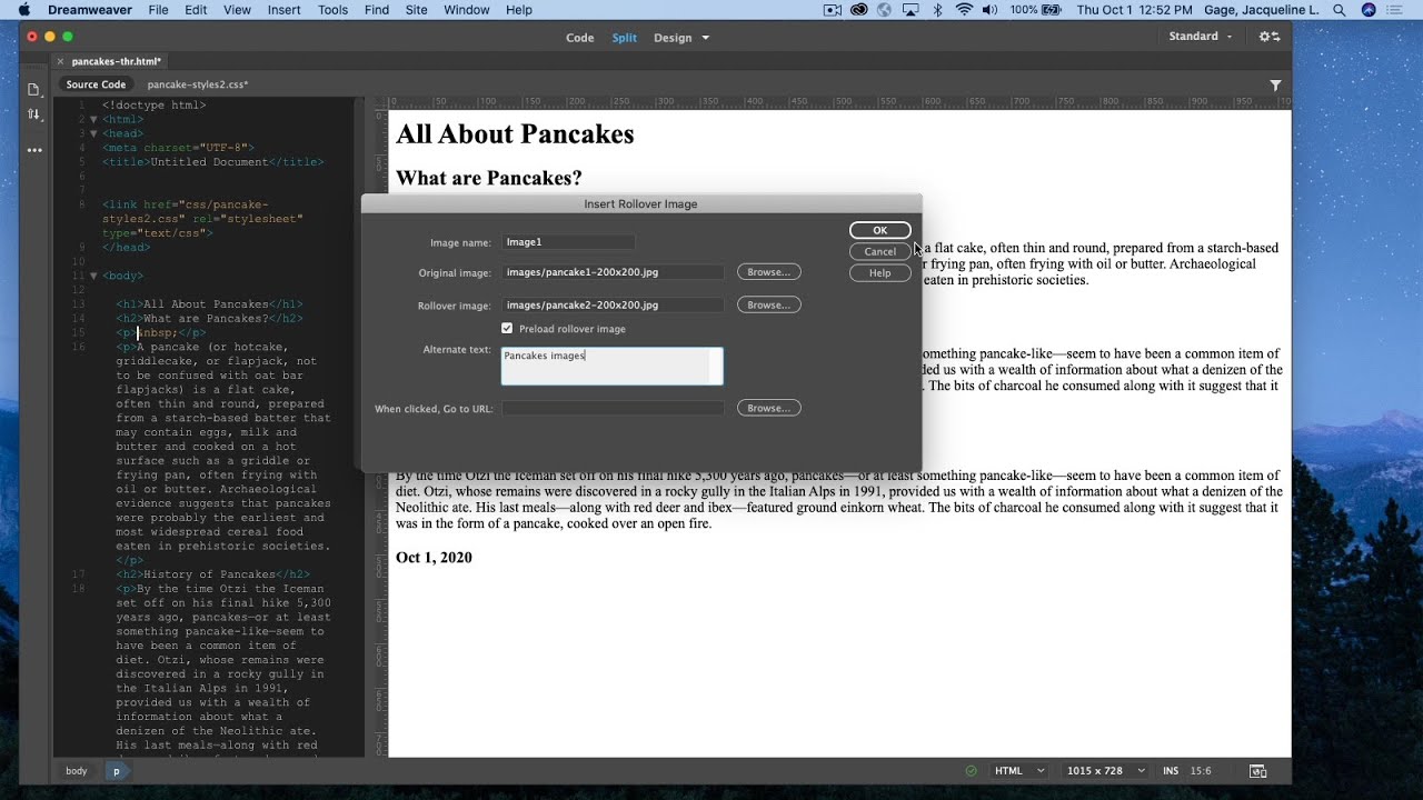 Dreamweaver CC 2020 - Rollover Image