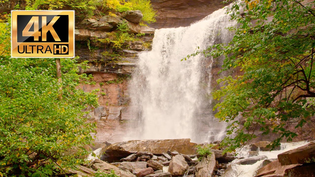 Soothing Waterfall Sounds, Kaaterskill Falls New York, Brightness dims after 1 hour