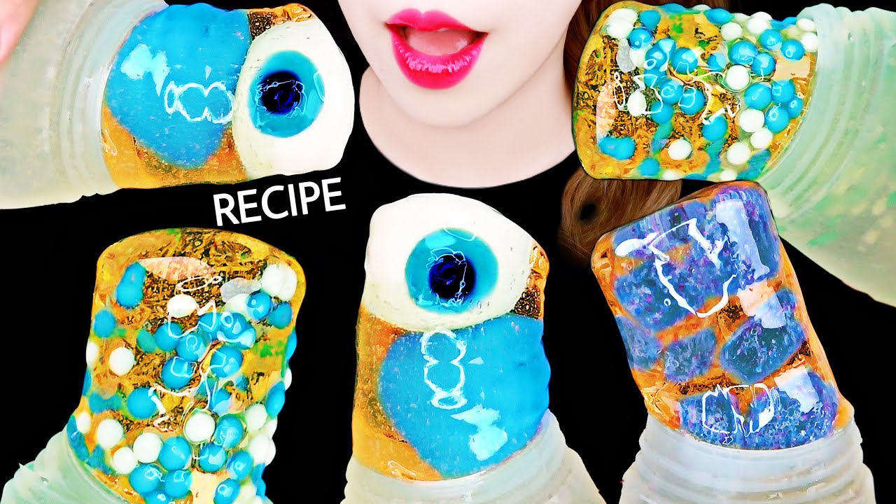 ASMR *RECIPE* HONEY JELLY (EYEBALL EARTH, JEWELRY, CANDY) 꿀젤리 먹방 BLUE FOOD EATING SOUNDS MUKBANG 咀嚼音