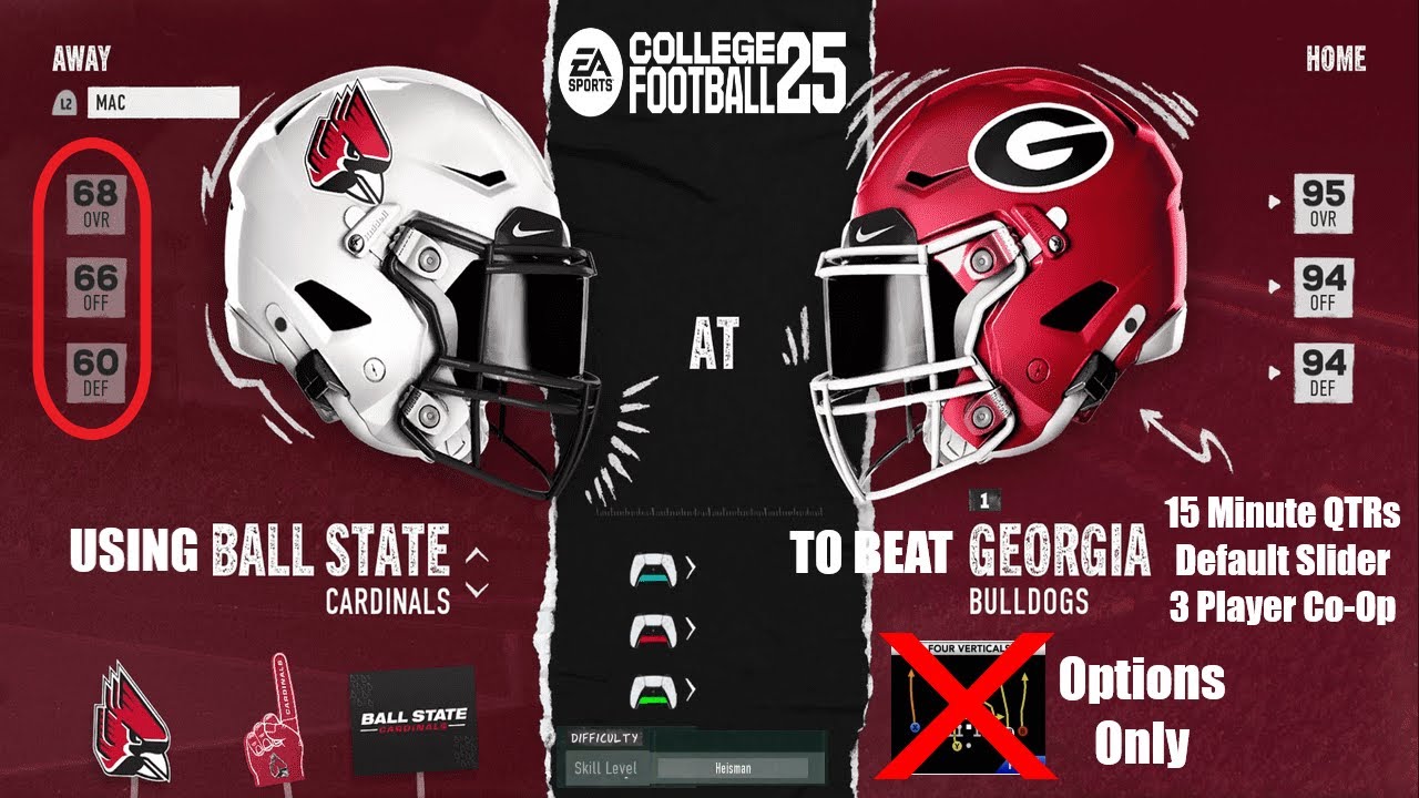 EA CFB 25 - Beating Georgia with Ball State on Heisman Difficulty using Only Option Plays (3P Co-Op)