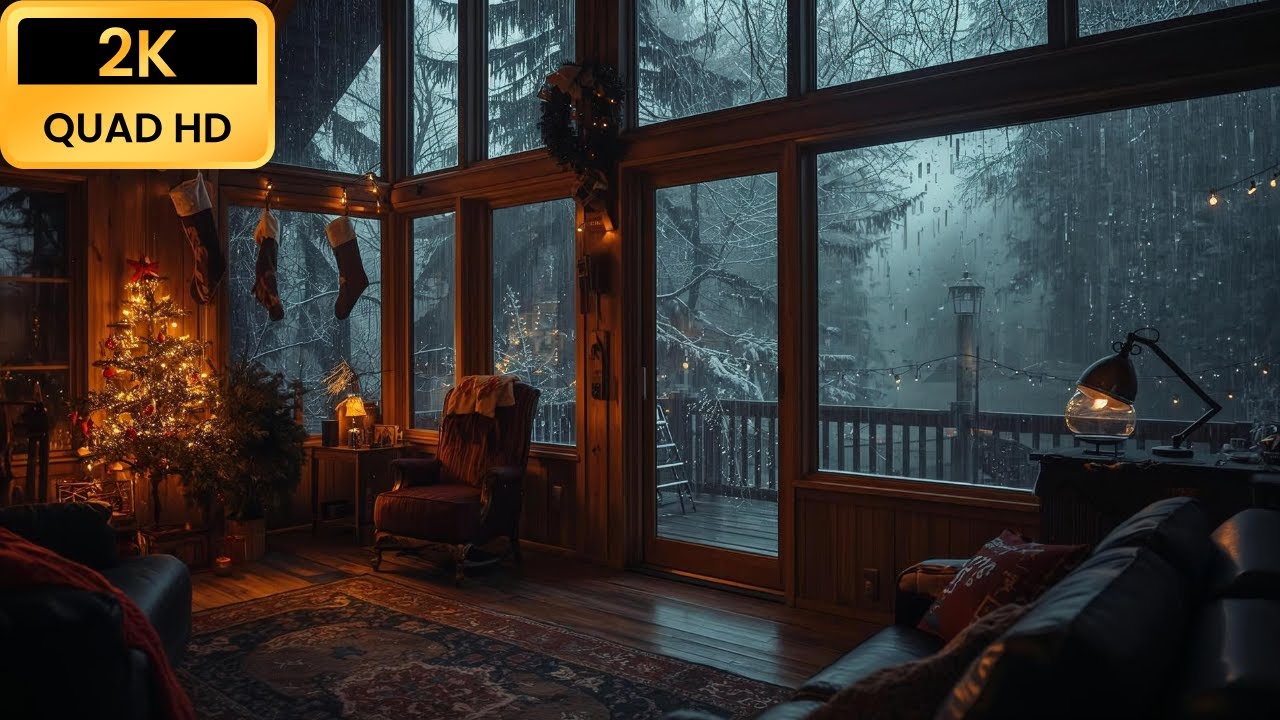🌧️ Rainy Christmas Cabin Ambience – Cozy Winter Night for Sleep, Study & Relaxation 🎄