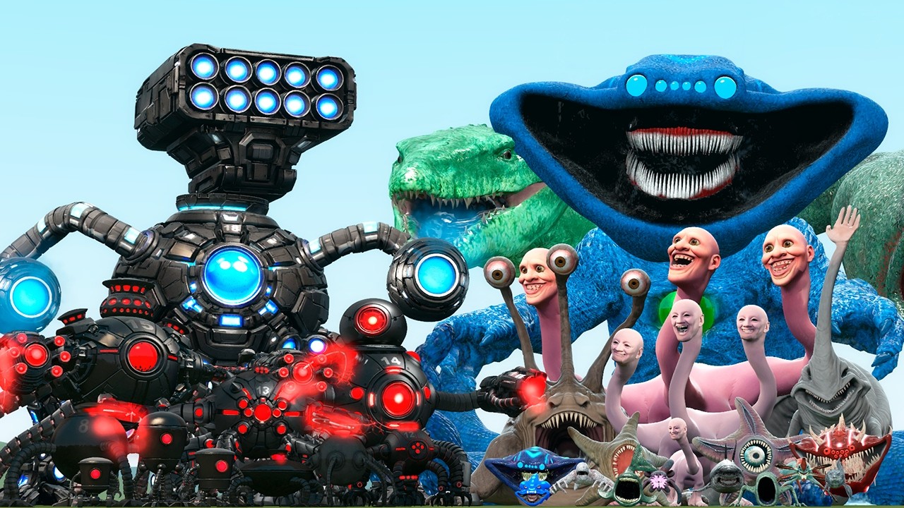 NEW OMNIDROIDS V18 FAMILY VS ALL SEA CREATURES (Garry's Mod)