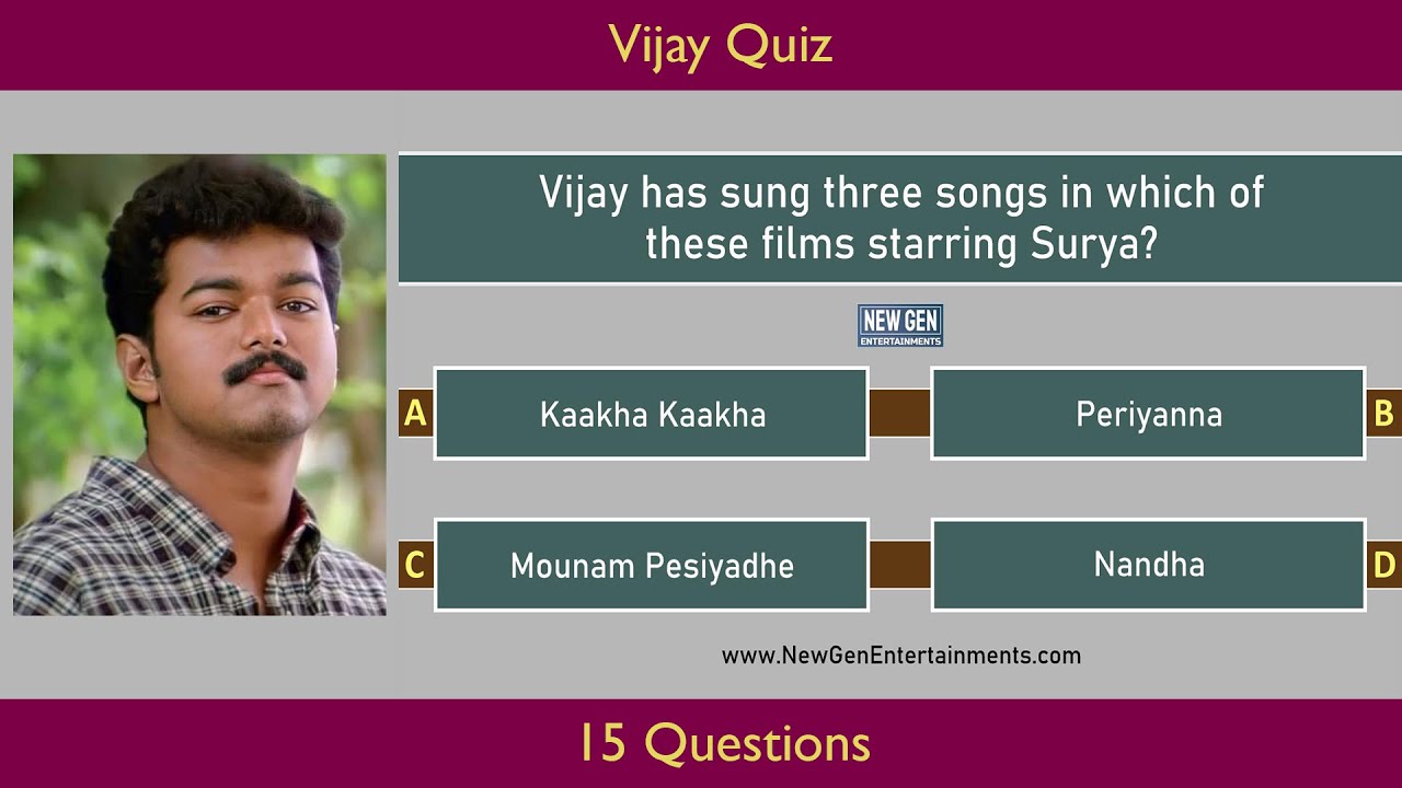 Vijay Quiz | Indian Cinema - Entertainment Quiz | 15 Interesting Questions | English