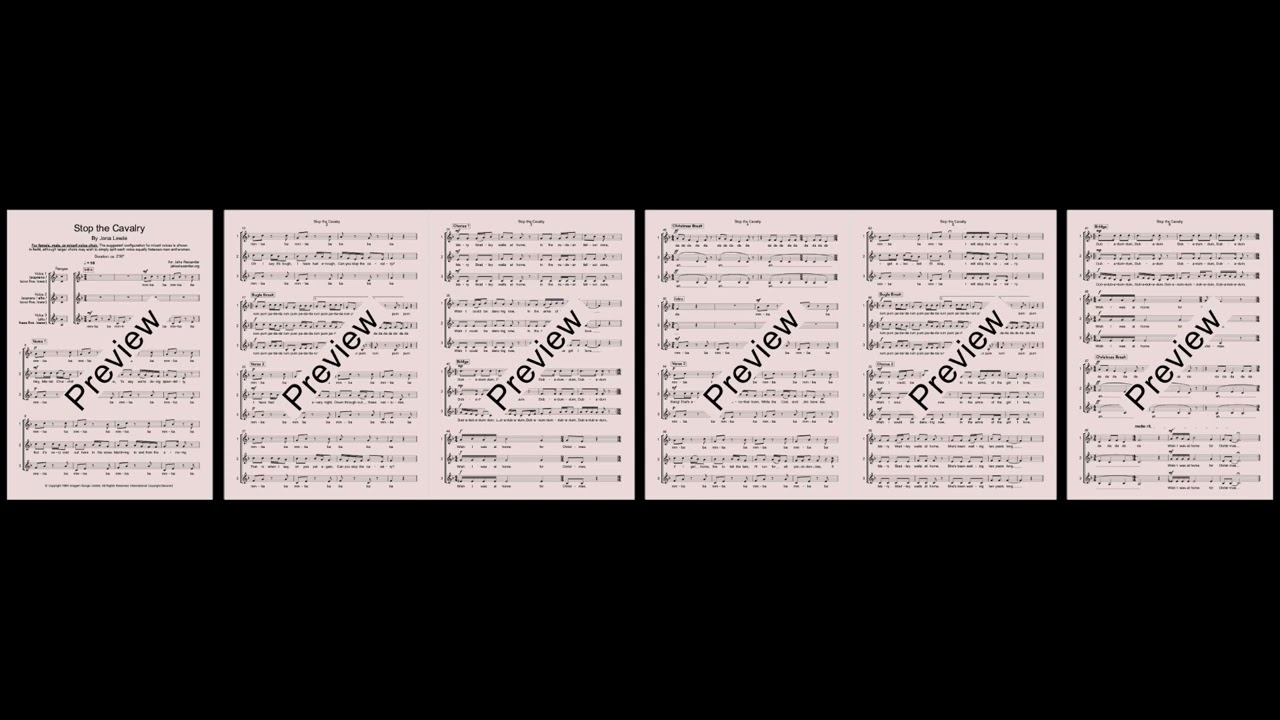 Stop the Cavalry, an a cappella arrangement for female, male or mixed voice choir