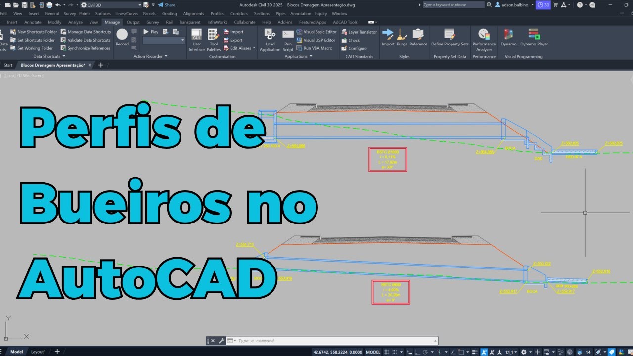 PERFIS DE BUEIROS NO AUTOCAD UTILIZANDO BLOCOS DINÂMICOS DE DRENAGEM 2.0