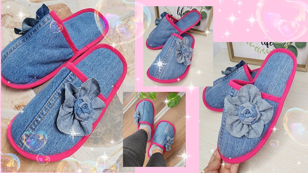 PANTUFLAS Hermosas, reciclando pantalones de  Jeans 👖 o mezclilla.