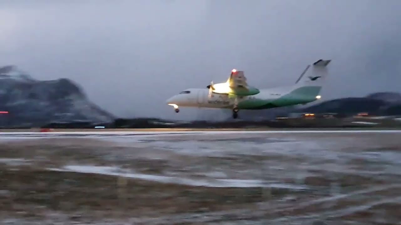 Windy landing on ENLK wider&oslash;e dash 8