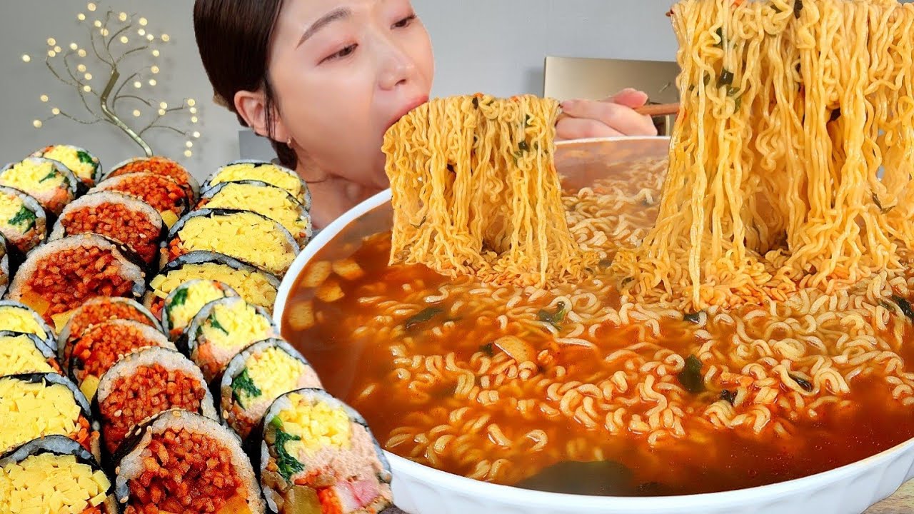 ASMR 신상라면? 새우탕 봉지라면 김밥 김밥 김밥 리얼먹방 :) Ramen kimbab MUKBANG