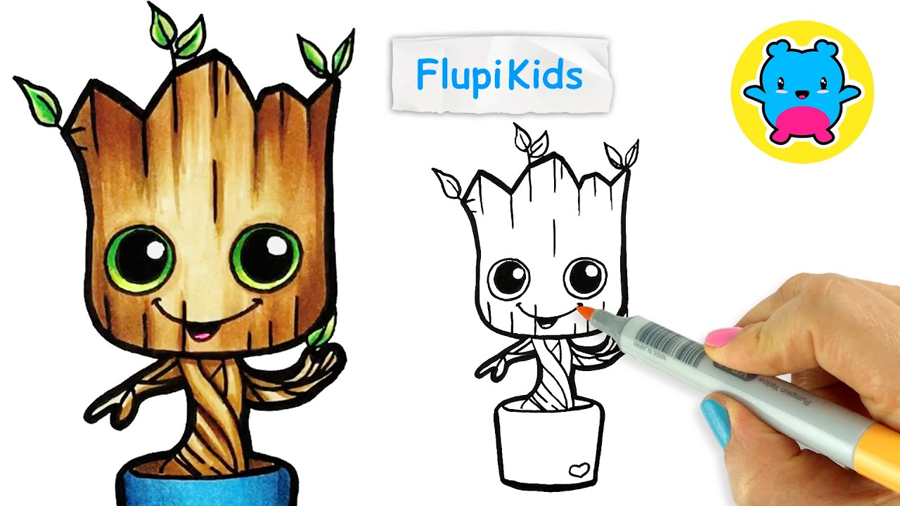 Como Desenhar Baby Groot Vaso Guardiões da Galáxia