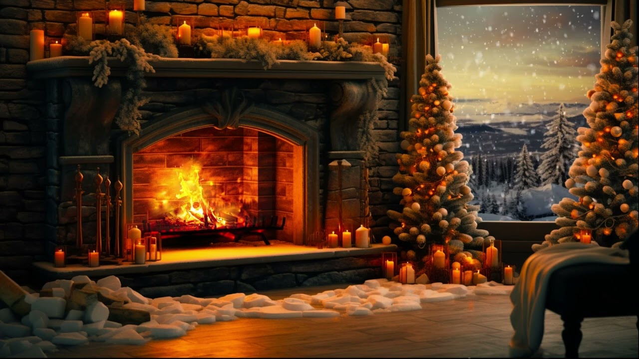A cozy kitchen with a big snowstorm and the sound of a fireplace to sleep, relax, and study