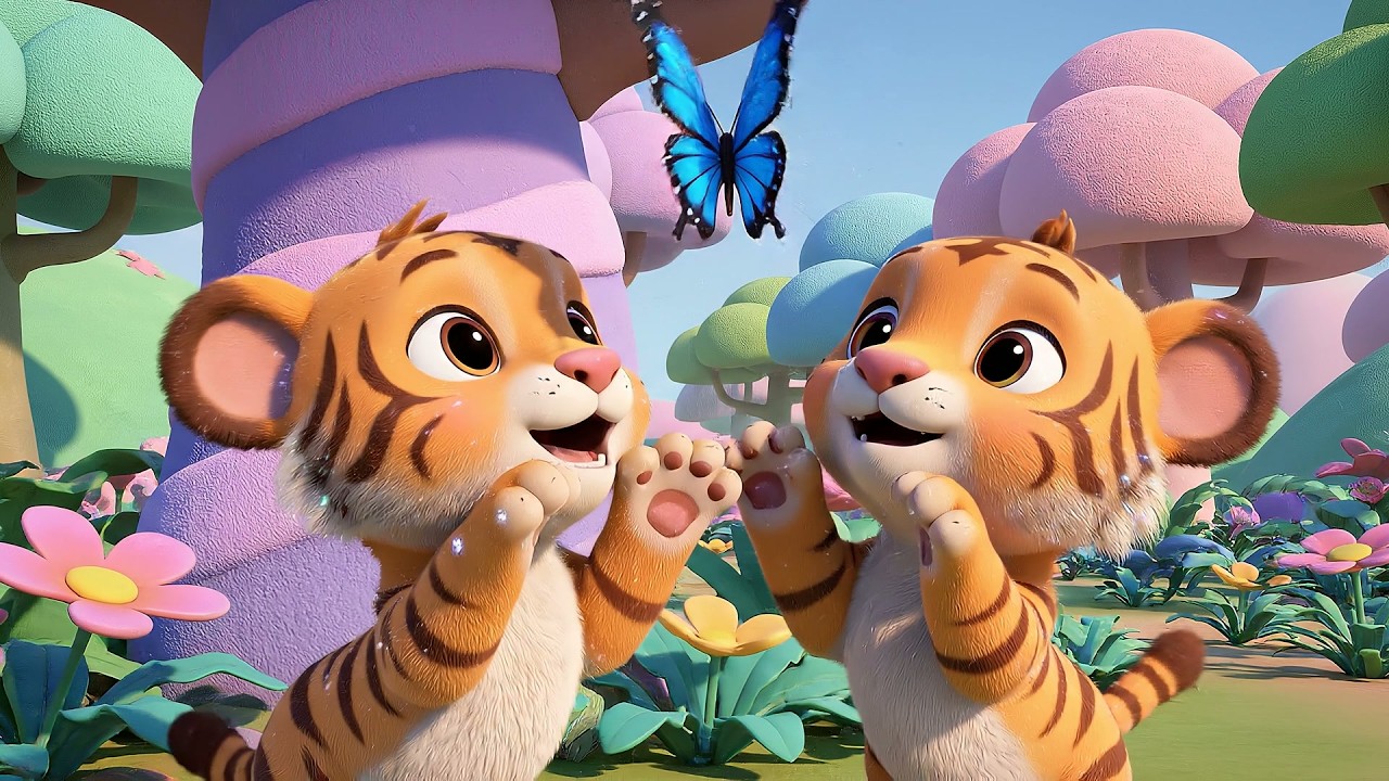 Cuatro Pequeños Tigres Títeres Merodean | Canciones de Animales y Rimas Infantiles