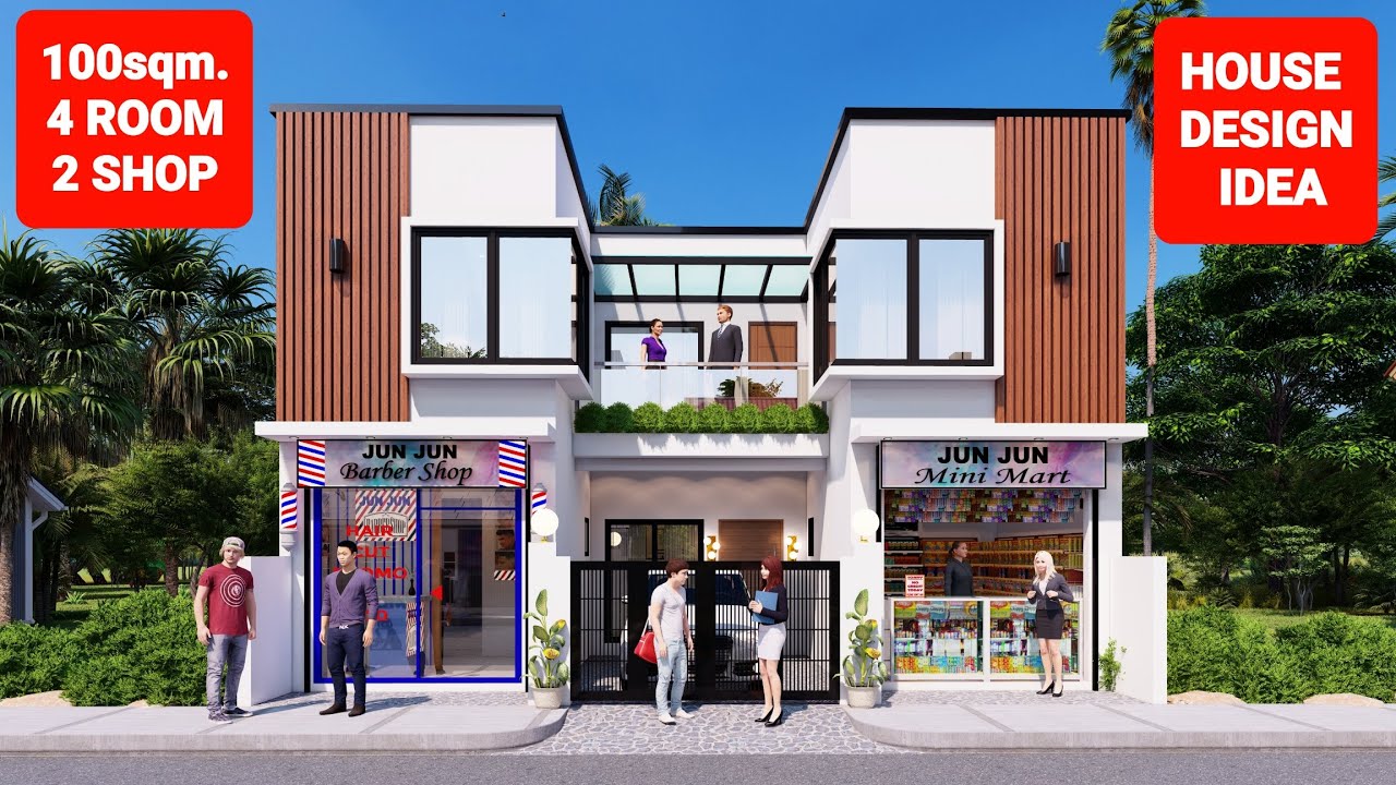 HOUSE DESIGN IDEA | TWO STOREY WITH 4 BEDROOM & 2 COMMERCIAL SPACE | BY: junliray creations