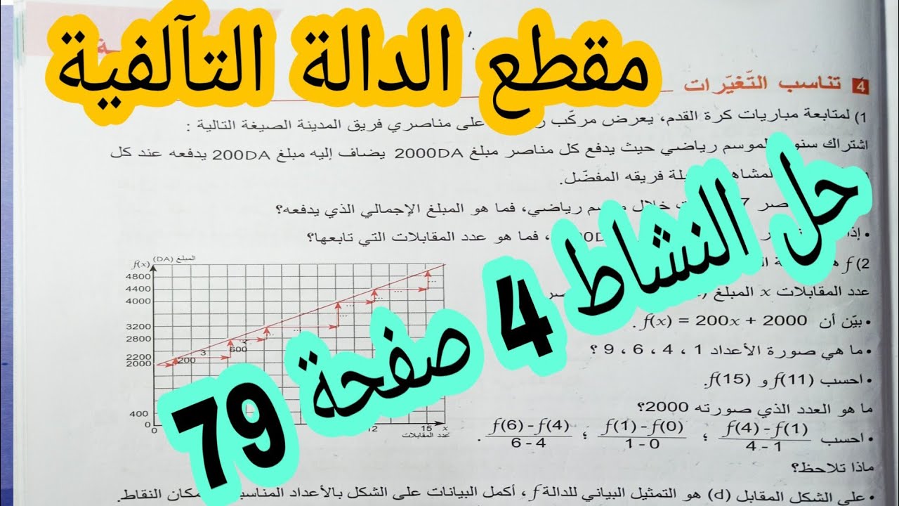 حل النشاط 4 صفحة 79 مقطع الدالة التآلفية رياضيات رابعة متوسط الجيل الثاني