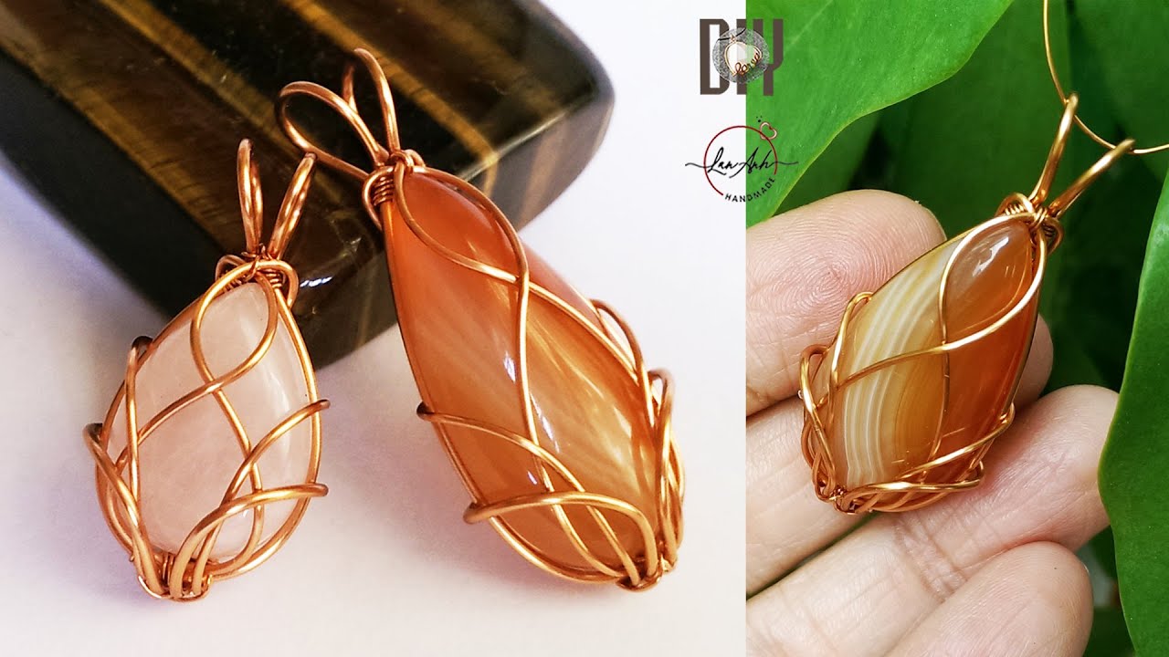 Wire Rosebud Pendant with Flat stone without holes - full version ( slow ) 317