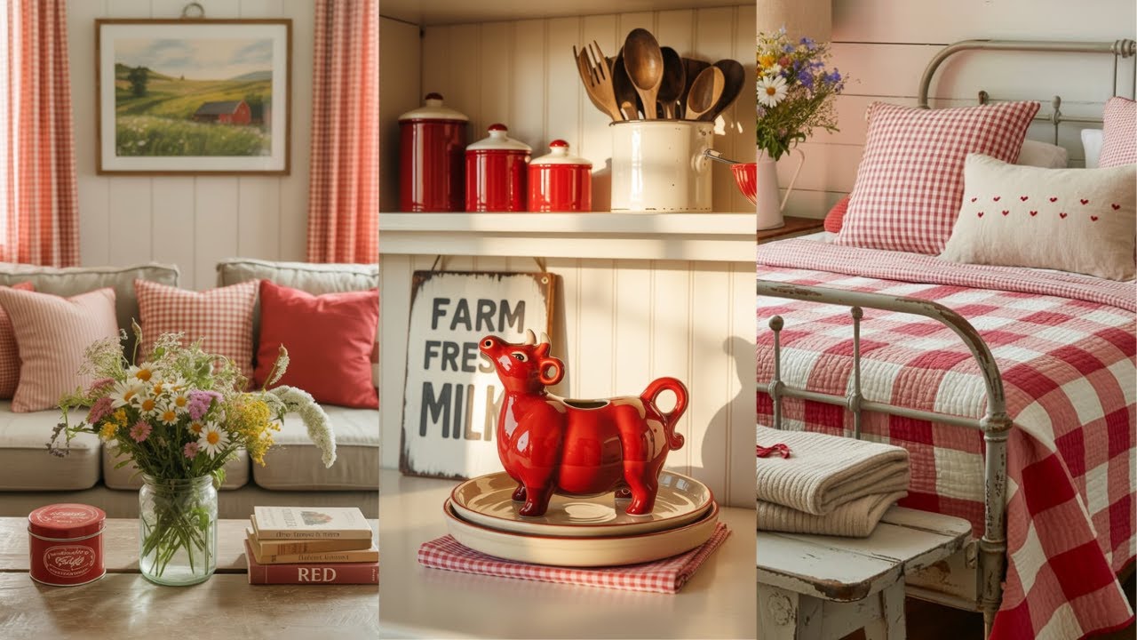 Red & Gingham Decor for a Timeless Farmhouse Look | Charming Country Living & Cozy Countryside Home