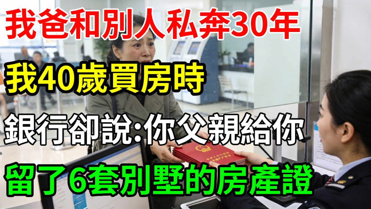 我爸和別的女人私奔30年，沒給過我一毛錢，我40歲買房時，銀行卻說：你父親給你留了6套別墅的房產證
