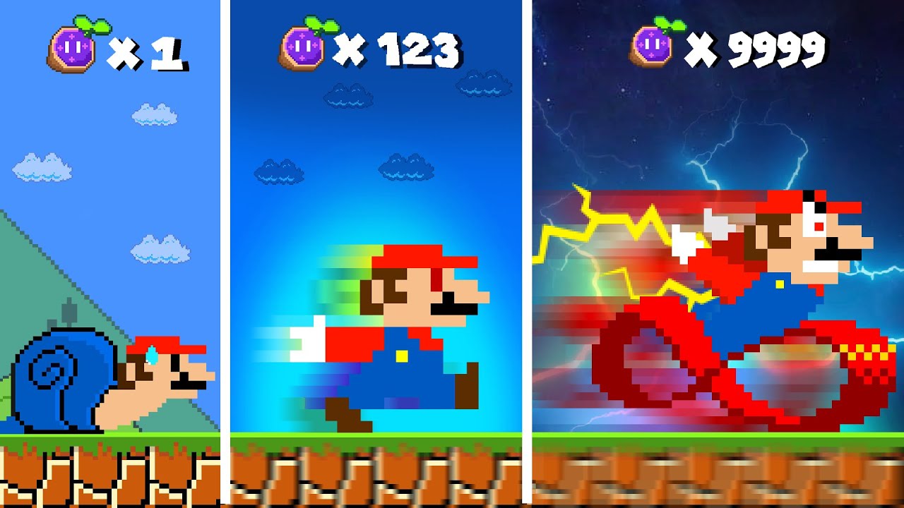 Super Mario Bros., but Mario GROWING UP to the Fastest Ever with Every Seed Powerups