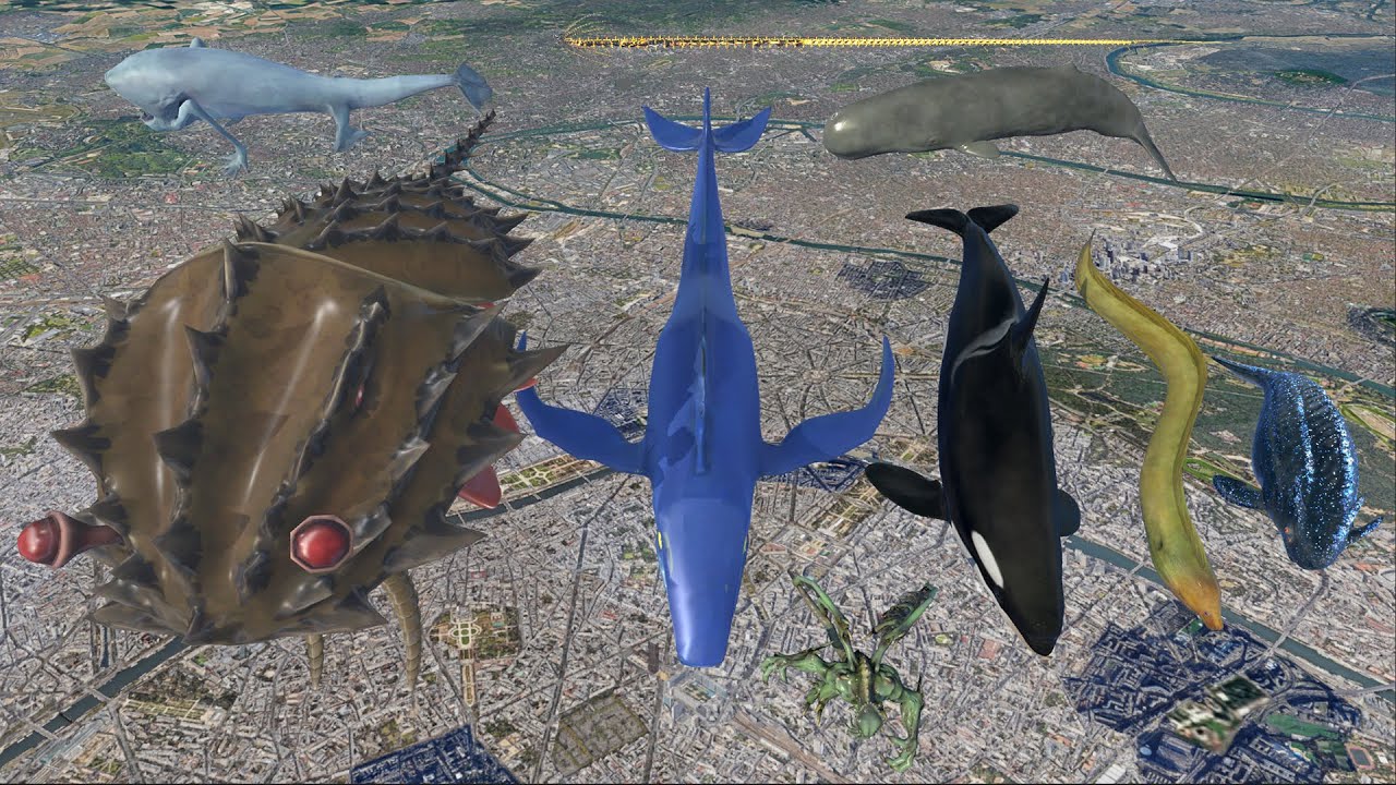 Giant Mutant Whale Vs Sea Eater Vs SCP-169 - 3D Epic & Mythical Sea Monster Size Comparison