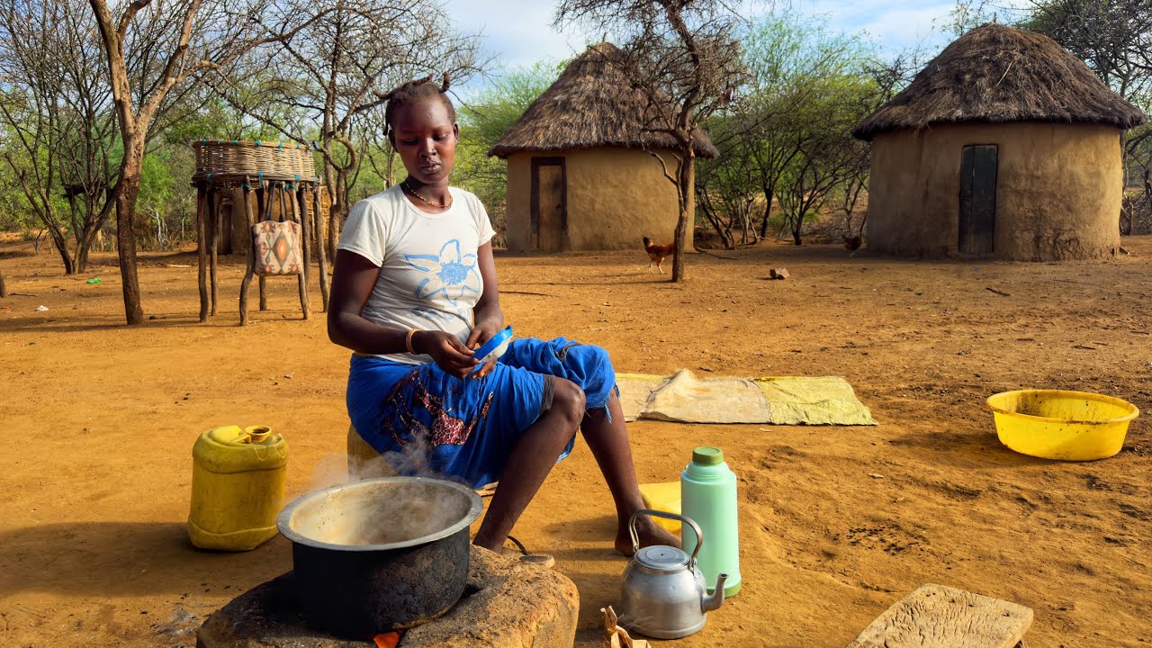 African village life/Cooking Village Food  Tamarind porridge and Corn for Dinner