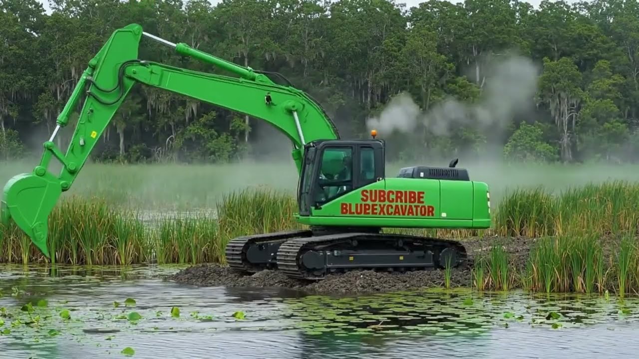 The Hardest Mission The Green Excavator Pulls the Truck Out of the Swamp