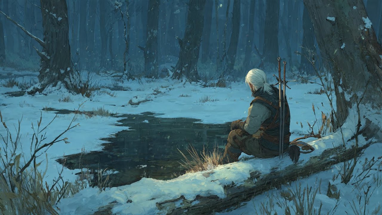 Celtic Fantasy Music – White-Haired Hunter Resting by a Winter Forest Pool / for Study & Deep Focus
