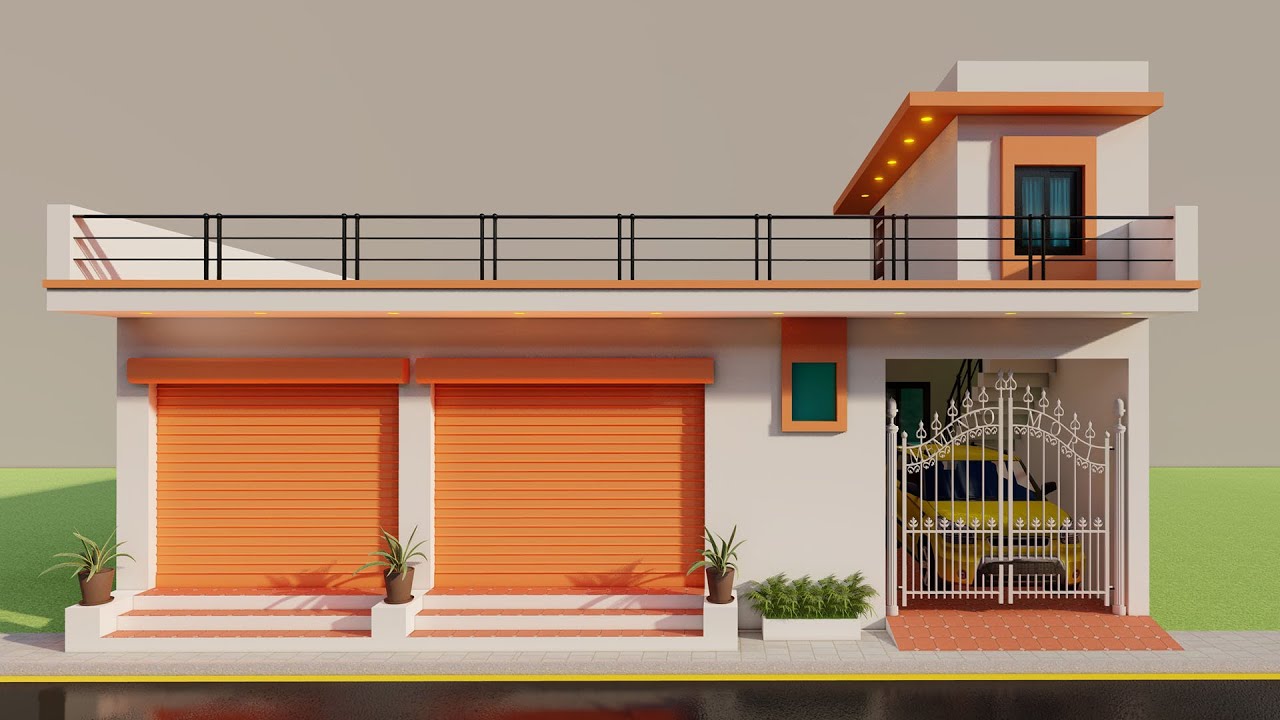 Village Shop With House Design,3D Dukan Or Makan ka naksha,Car parking house plan