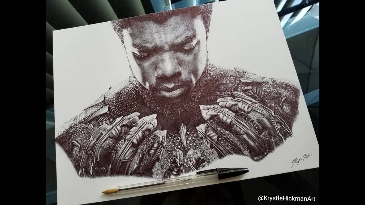 Ballpoint Pen Drawing of T'Challa from Black Panther (Lance Romeo - Molo in isiXhosa)